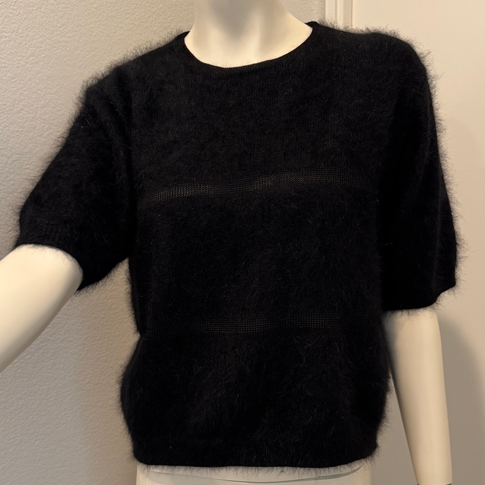 I.B. Diffusion Black Sweater Women S Short Sleeve Sweater Angora and Rabbit hair